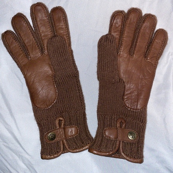 Christian Dior Vintage Brown Wool Nylon Leather Driving Gloves OS - Picture 2 of 16